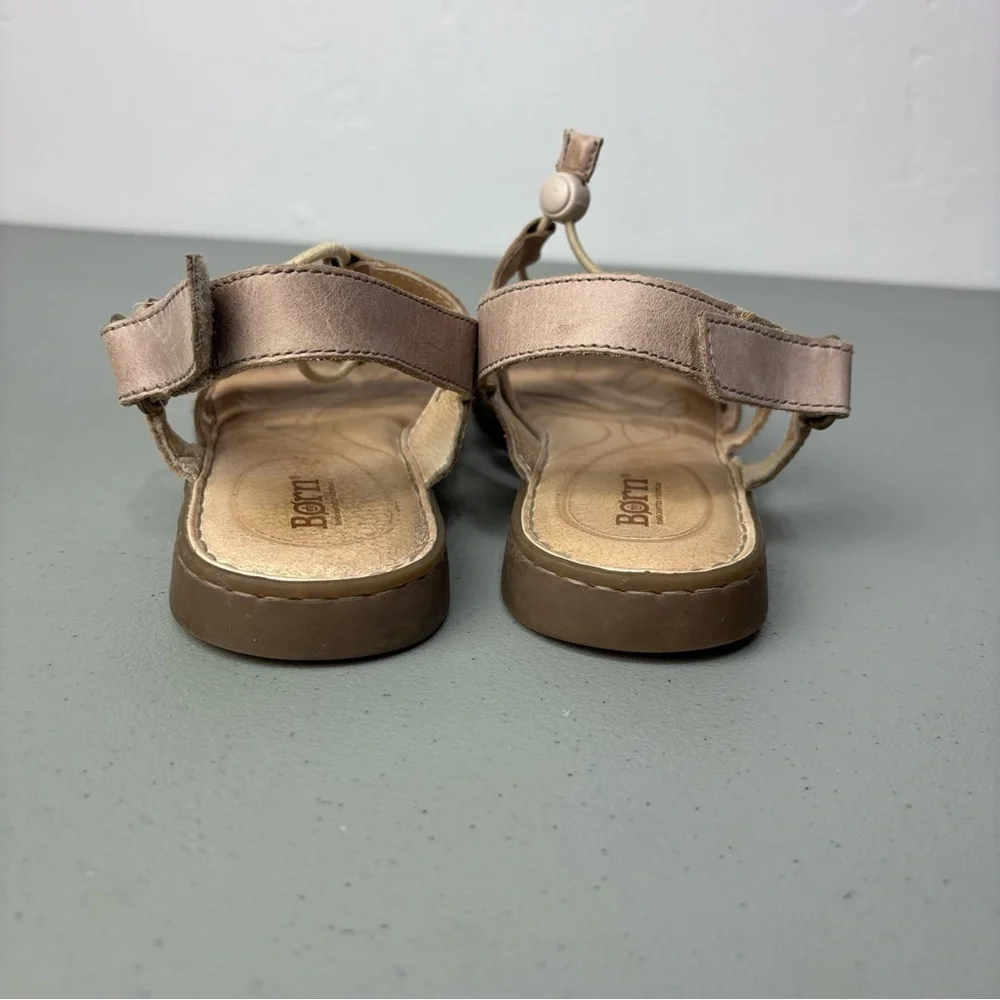 Born Women's Tan Taupe Sandals Leather Strappy Hook Loop 9M Casual Summer